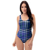 Blue Plaid Tartan One Piece Swimsuite-grizzshop