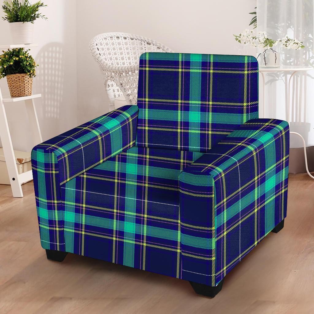 Blue Plaid Tartan Print Armchair Cover-grizzshop