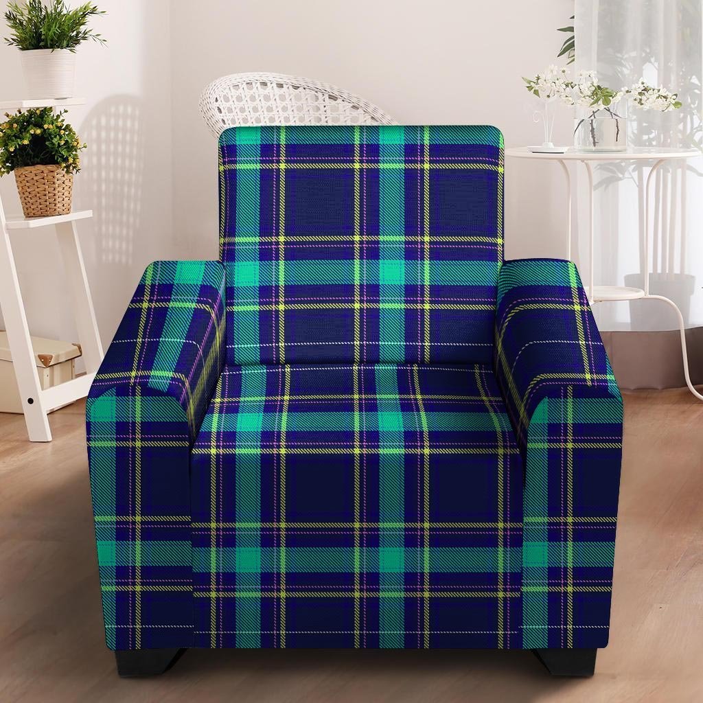 Blue Plaid Tartan Print Armchair Cover-grizzshop