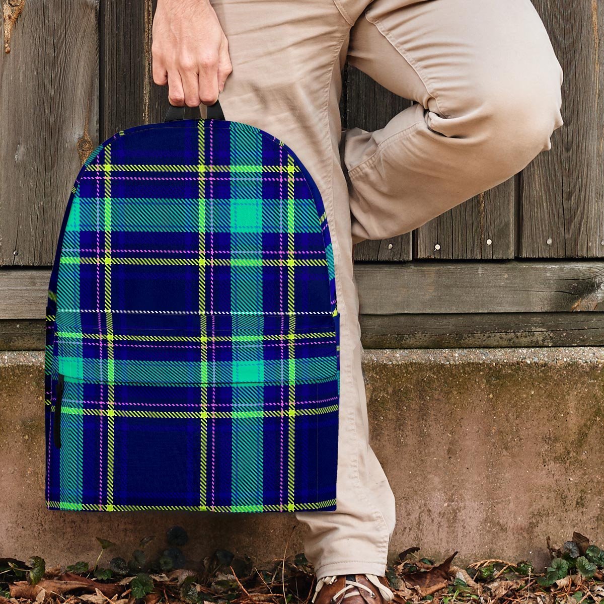 Blue Plaid Tartan Print Backpack-grizzshop