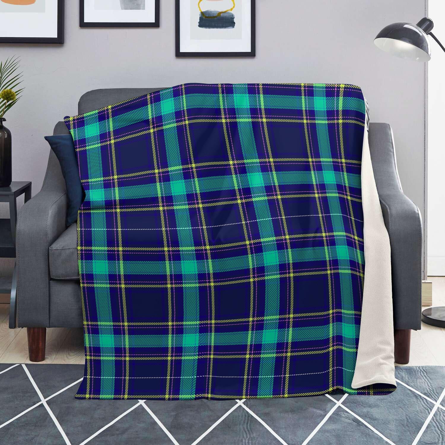 Blue Plaid Tartan Print Blanket-grizzshop