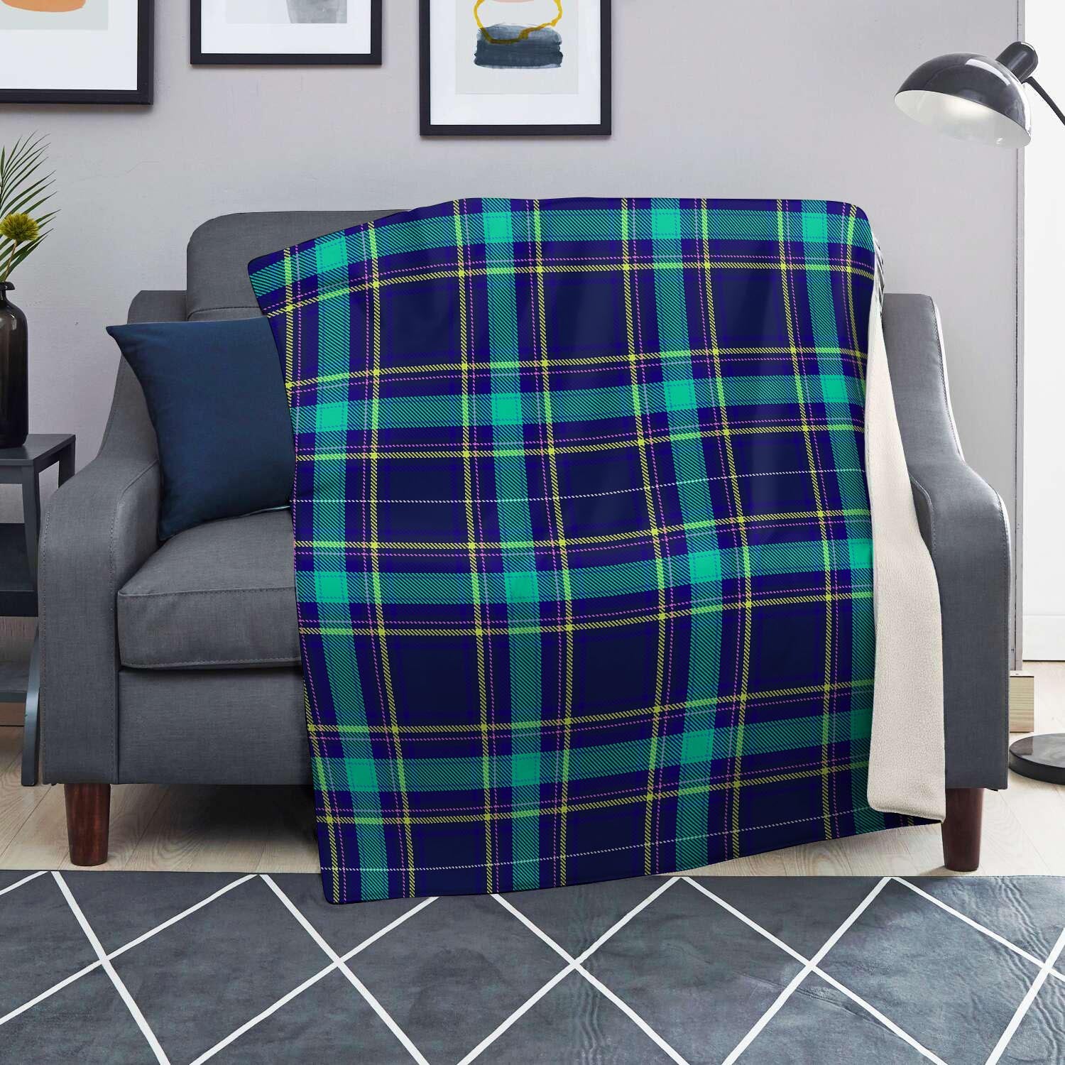 Blue Plaid Tartan Print Blanket-grizzshop