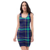 Blue Plaid Tartan Print Bodycon Dress-grizzshop