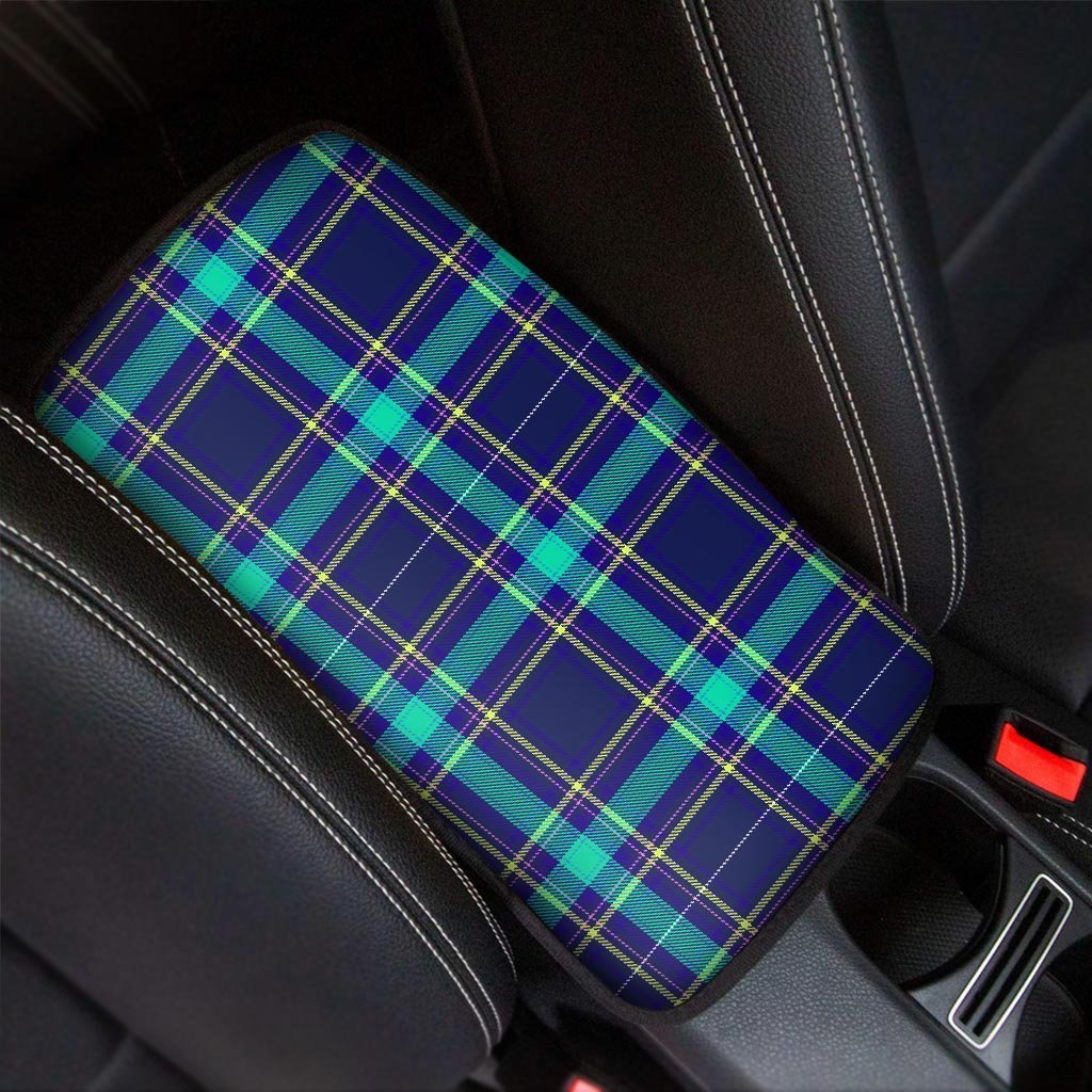 Blue Plaid Tartan Print Car Console Cover-grizzshop