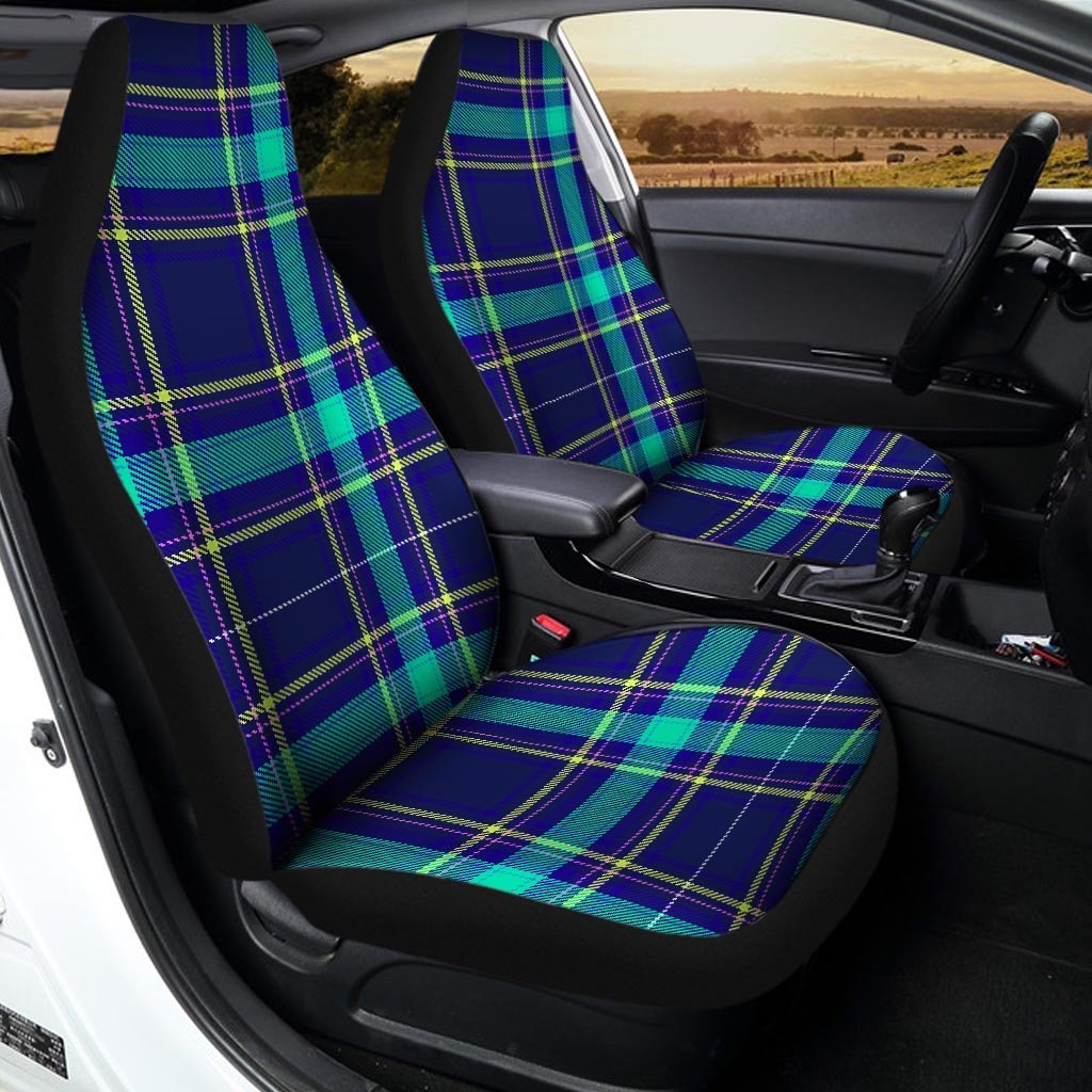 Blue Plaid Tartan Print Car Seat Covers-grizzshop