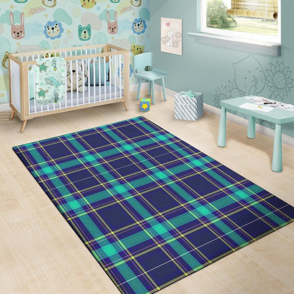 Blue Plaid Tartan Print Floor Mat-grizzshop