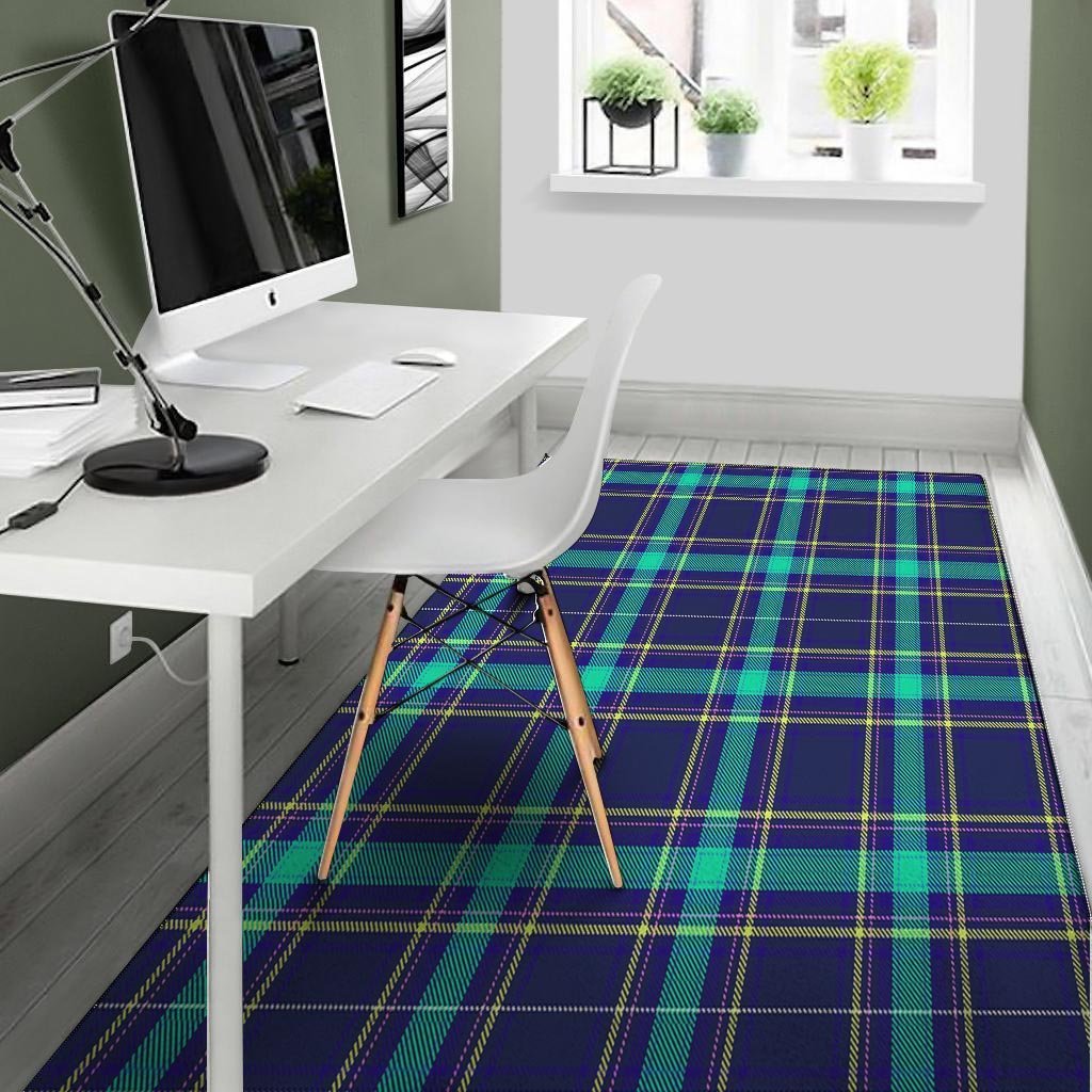 Blue Plaid Tartan Print Floor Mat-grizzshop