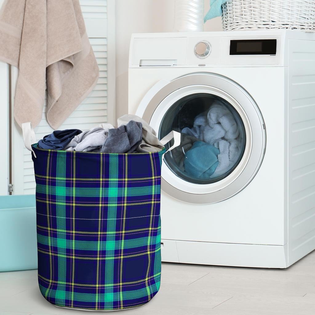 Blue Plaid Tartan Print Laundry Basket-grizzshop