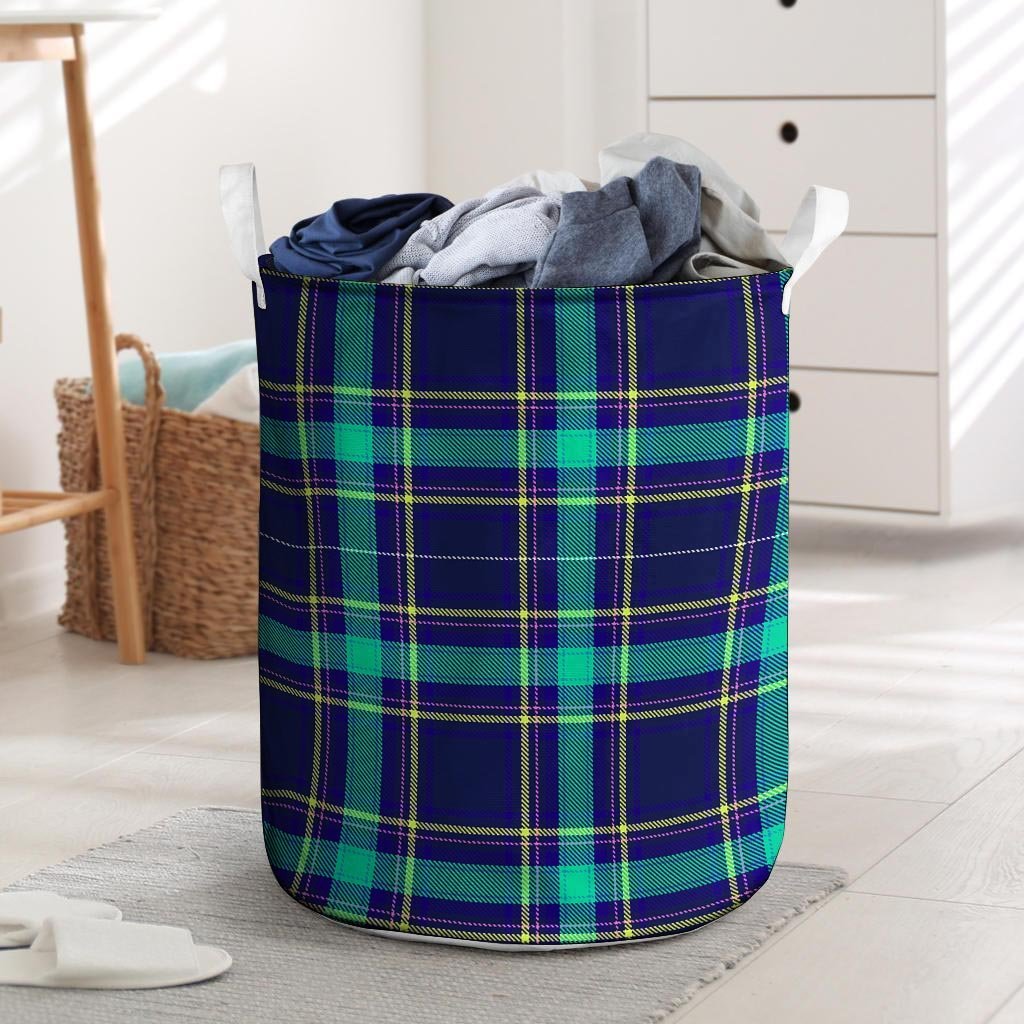 Blue Plaid Tartan Print Laundry Basket-grizzshop