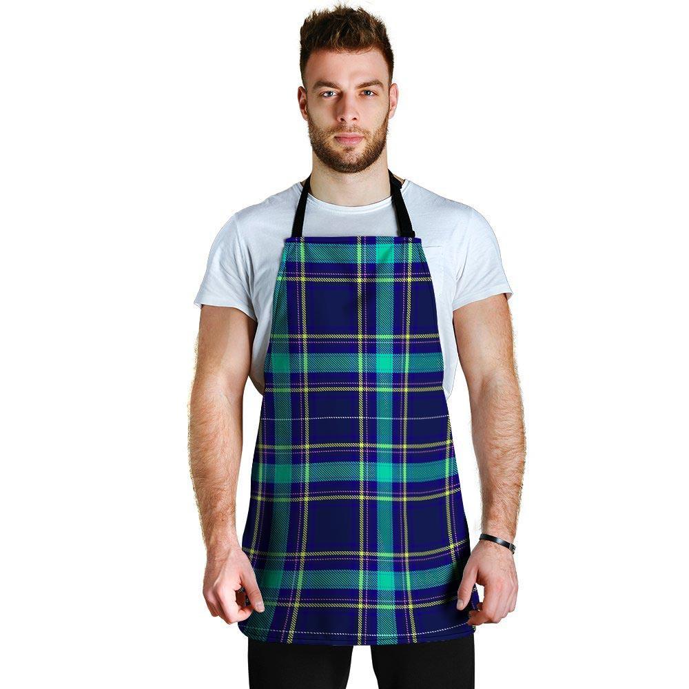 Blue Plaid Tartan Print Men's Apron-grizzshop