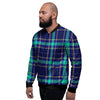 Blue Plaid Tartan Print Men's Bomber Jacket-grizzshop