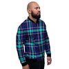 Blue Plaid Tartan Print Men's Bomber Jacket-grizzshop