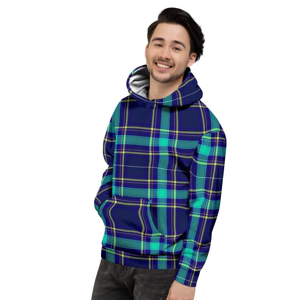 Blue Plaid Tartan Print Men's Hoodie-grizzshop