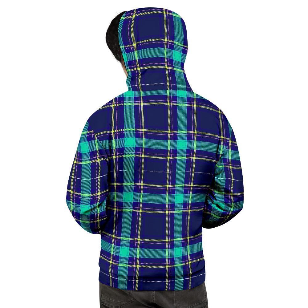 Blue Plaid Tartan Print Men's Hoodie-grizzshop