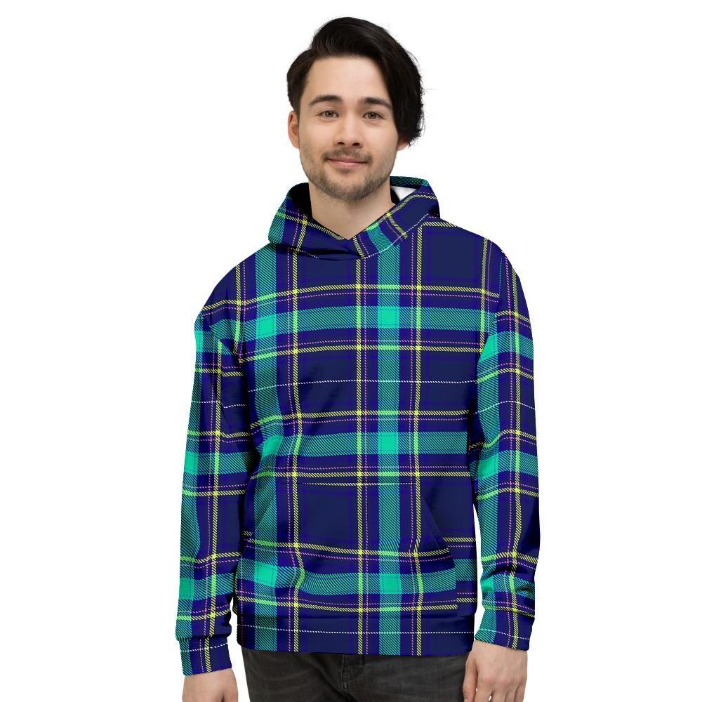 Blue Plaid Tartan Print Men's Hoodie-grizzshop