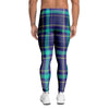 Blue Plaid Tartan Print Men's Leggings-grizzshop