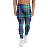 Blue Plaid Tartan Print Men's Leggings-grizzshop