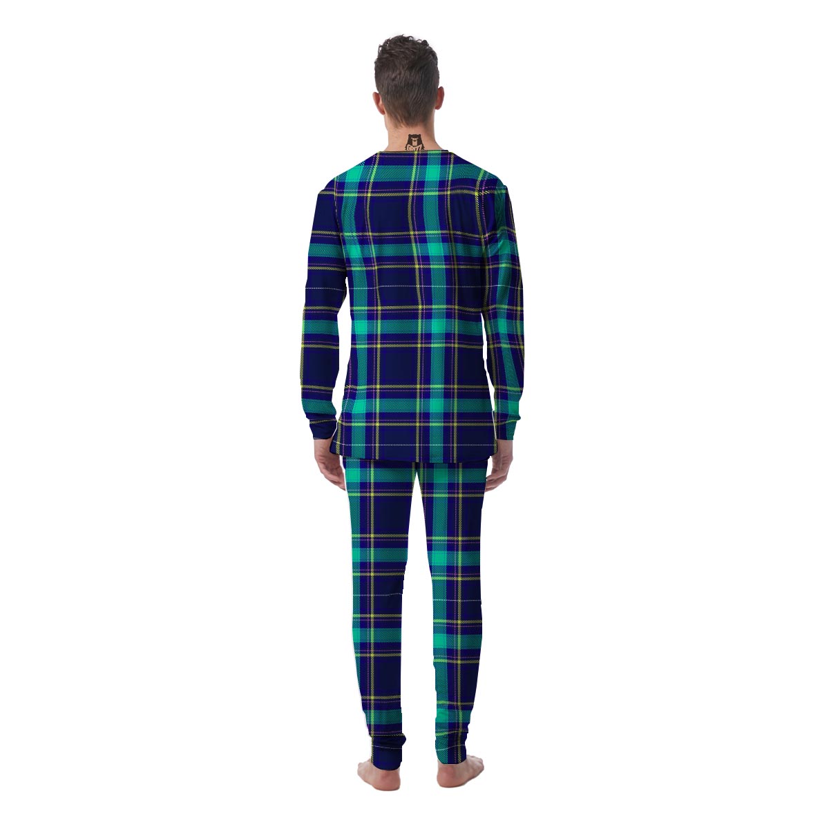 Blue Plaid Tartan Print Men's Pajamas-grizzshop