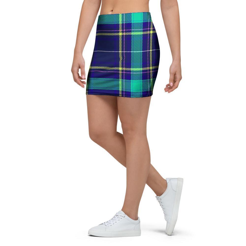 Blue Plaid Tartan Print Mini Skirt-grizzshop
