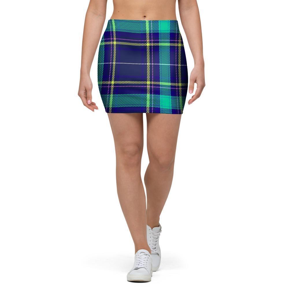 Blue Plaid Tartan Print Mini Skirt-grizzshop