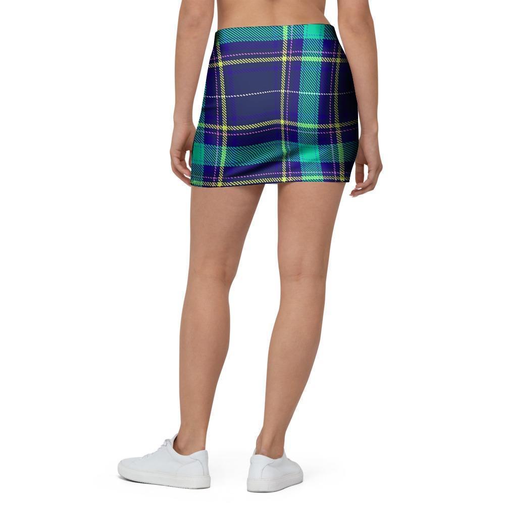 Blue Plaid Tartan Print Mini Skirt-grizzshop