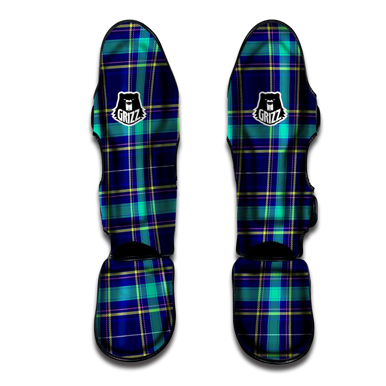 Blue Plaid Tartan Print Muay Thai Shin Guard-grizzshop