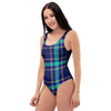 Blue Plaid Tartan Print One Piece Swimsuite-grizzshop