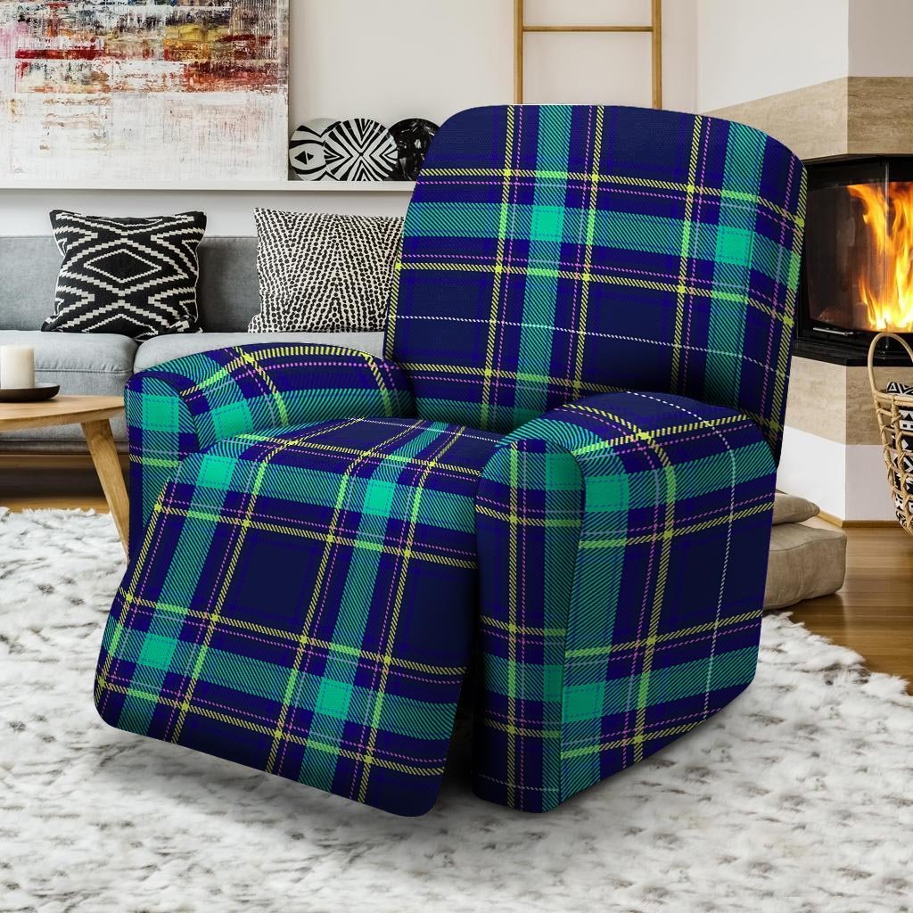 Blue Plaid Tartan Print Recliner Cover-grizzshop