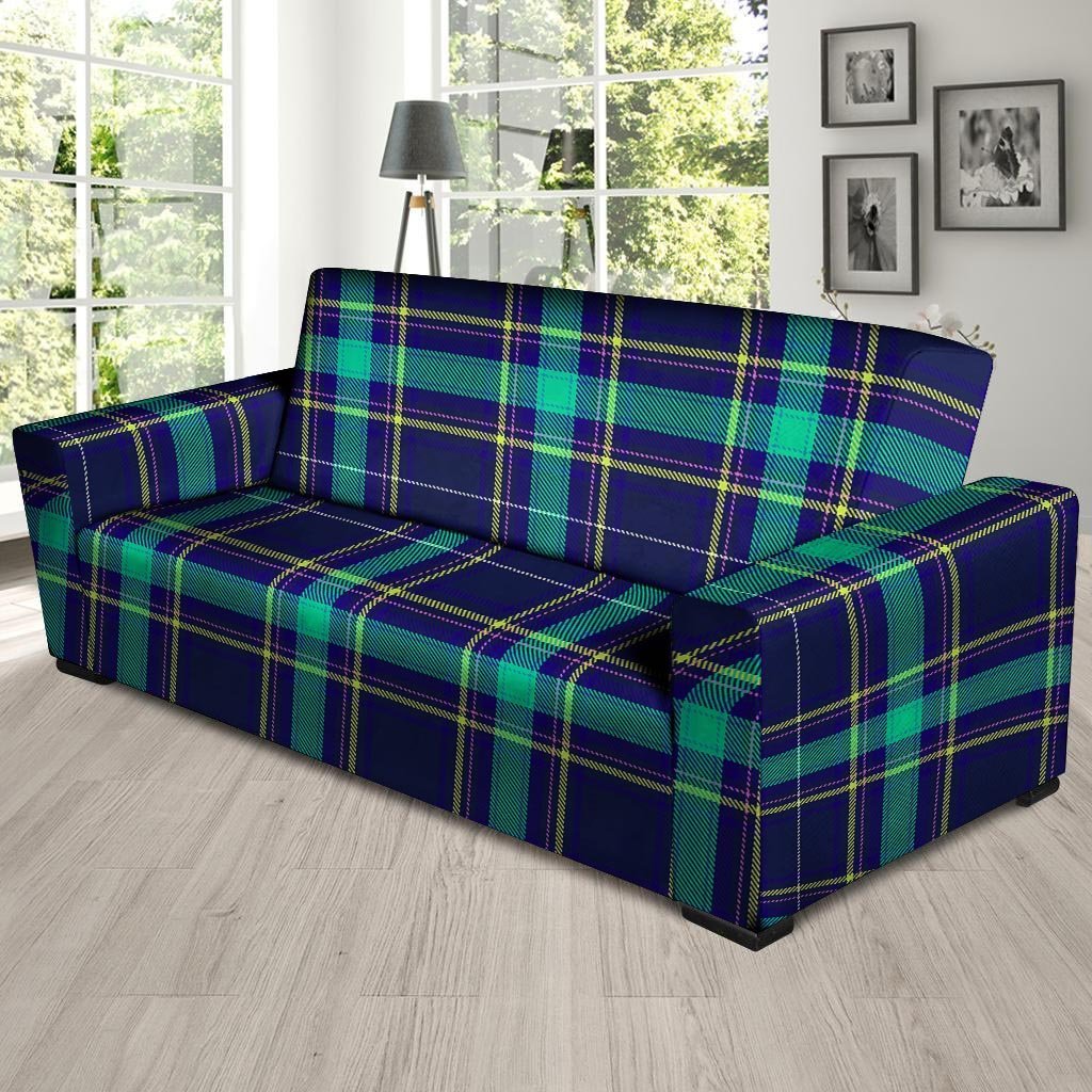 Blue Plaid Tartan Print Sofa Cover-grizzshop