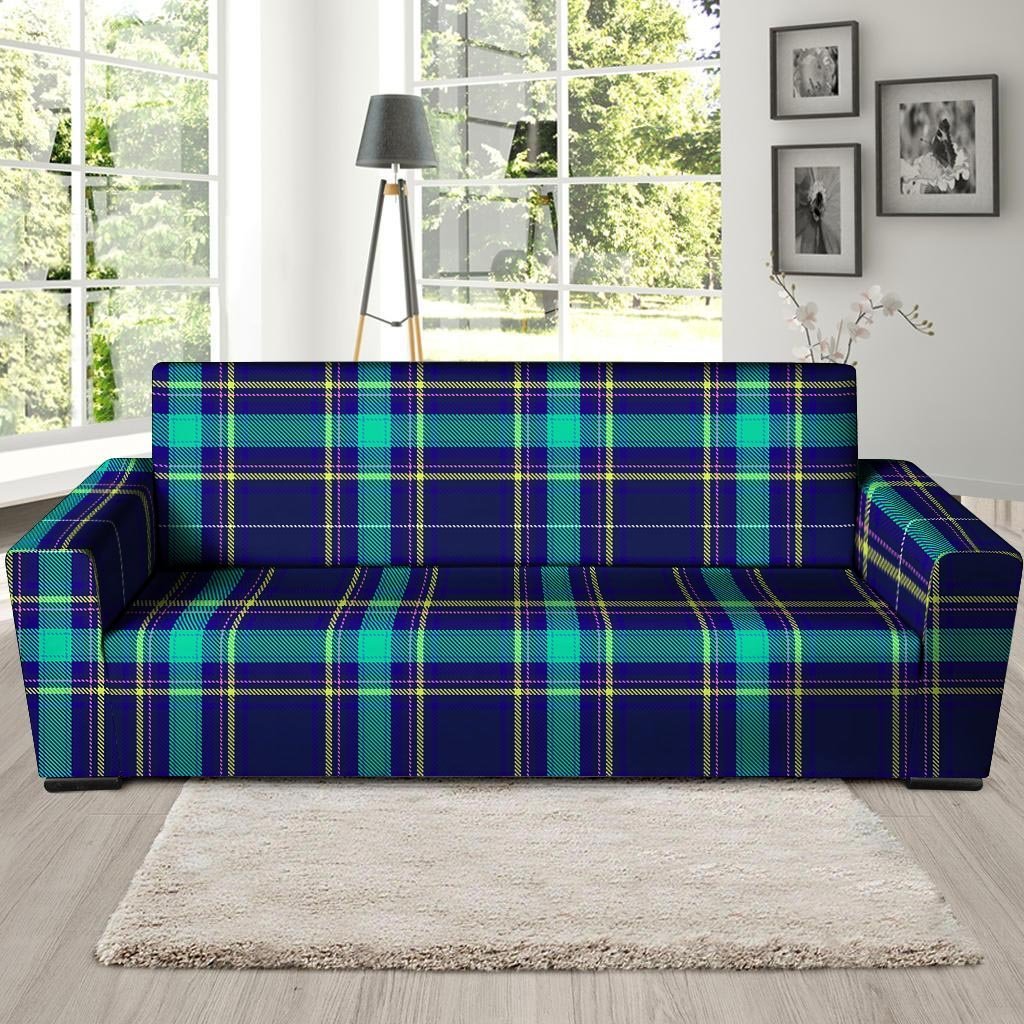 Blue Plaid Tartan Print Sofa Cover-grizzshop