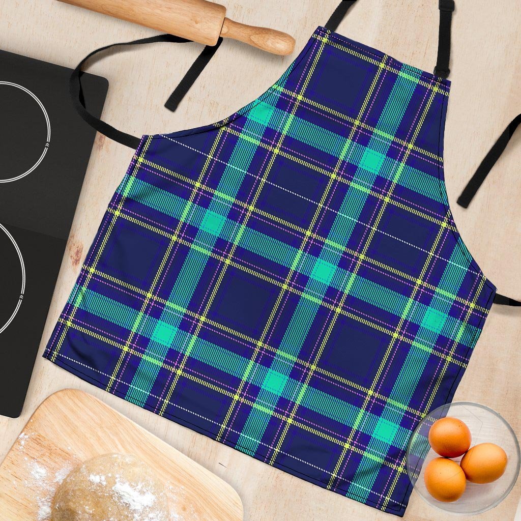 Blue Plaid Tartan Print Women's Apron-grizzshop