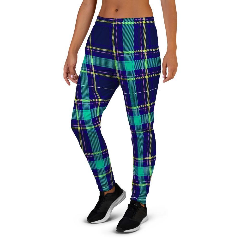 Blue Plaid Tartan Print Women's Joggers-grizzshop