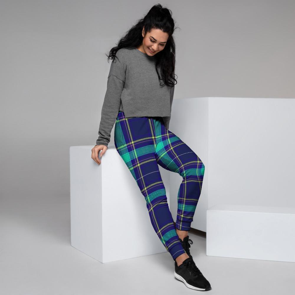 Blue Plaid Tartan Print Women's Joggers-grizzshop