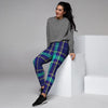 Blue Plaid Tartan Print Women's Joggers-grizzshop