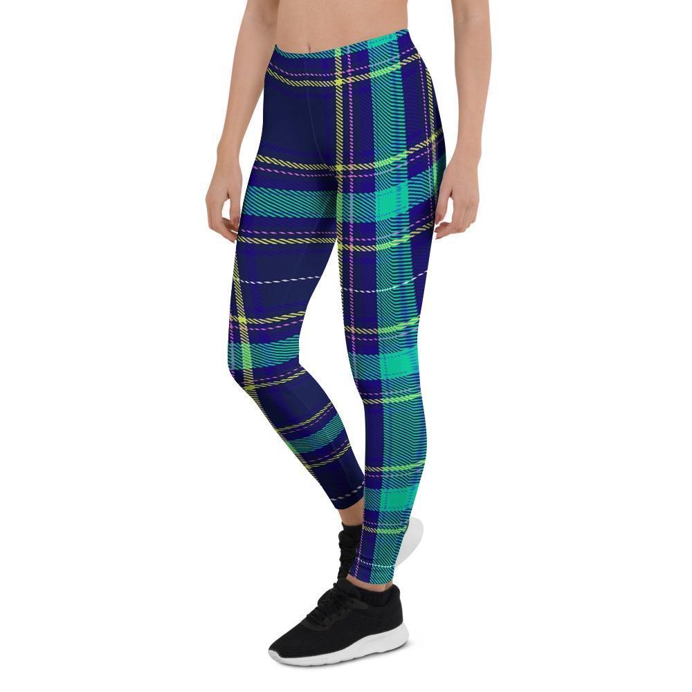 Blue Plaid Tartan Print Women's Leggings-grizzshop