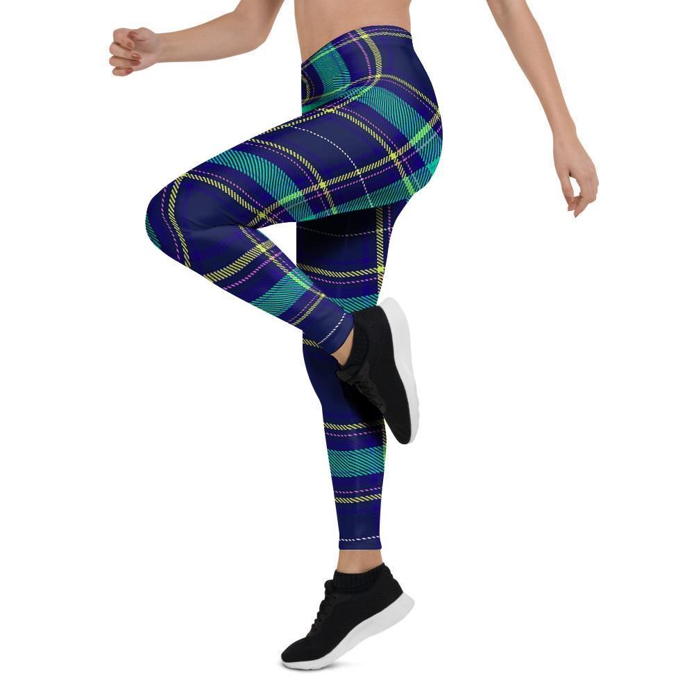 Blue Plaid Tartan Print Women's Leggings-grizzshop