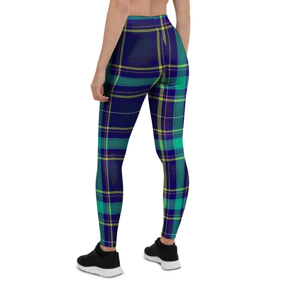 Blue Plaid Tartan Print Women's Leggings-grizzshop