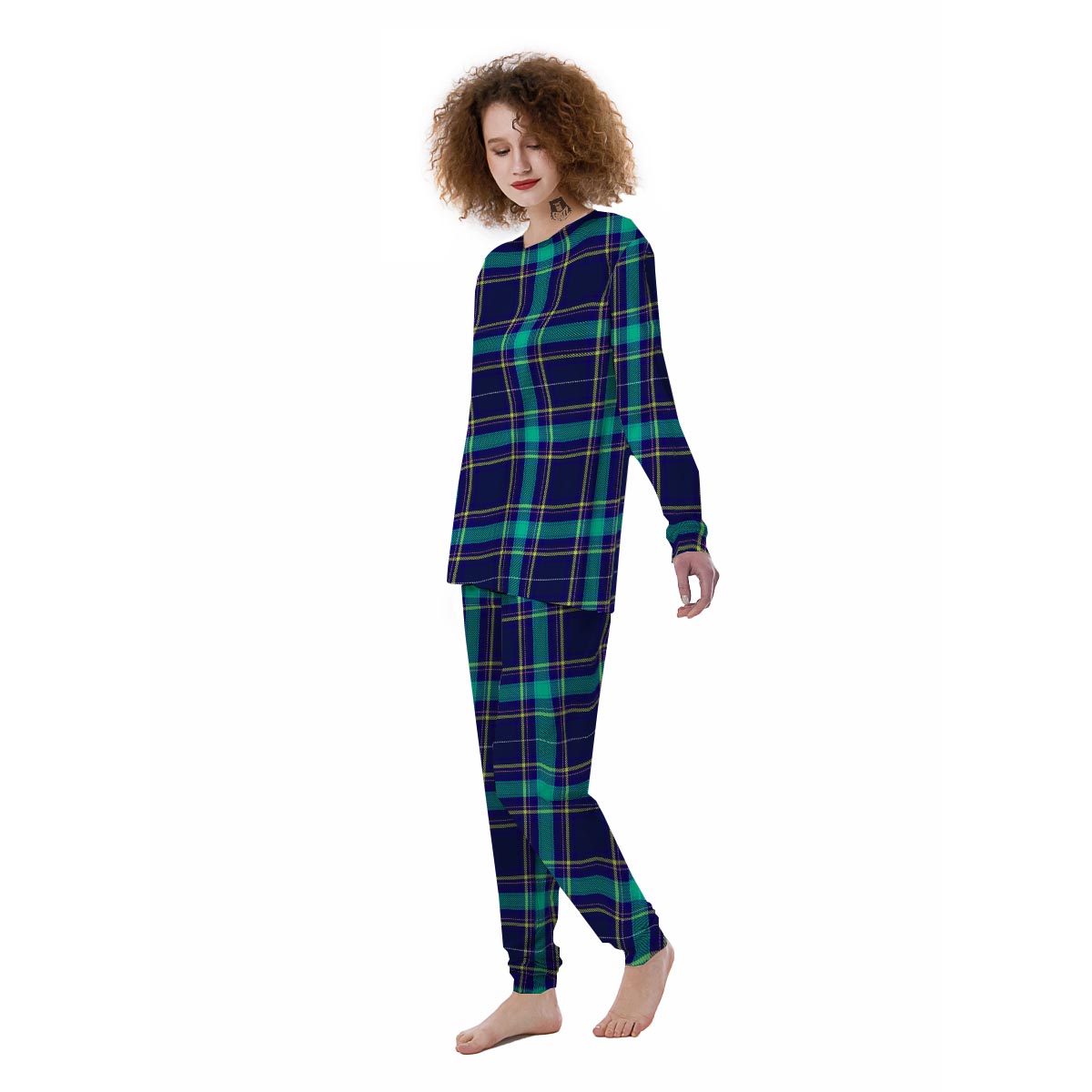 Blue Plaid Tartan Print Women's Pajamas-grizzshop