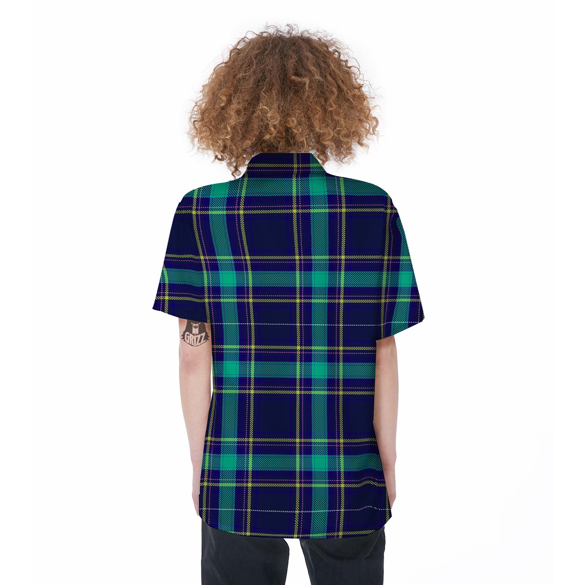 Blue Plaid Tartan Print Women's Short Sleeve Shirts-grizzshop