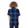 Blue Plaid Tartan Print Women's Short Sleeve Shirts-grizzshop