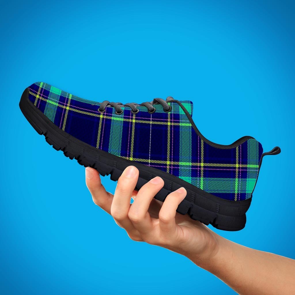 Blue Plaid Tartan Print Women's Sneakers-grizzshop