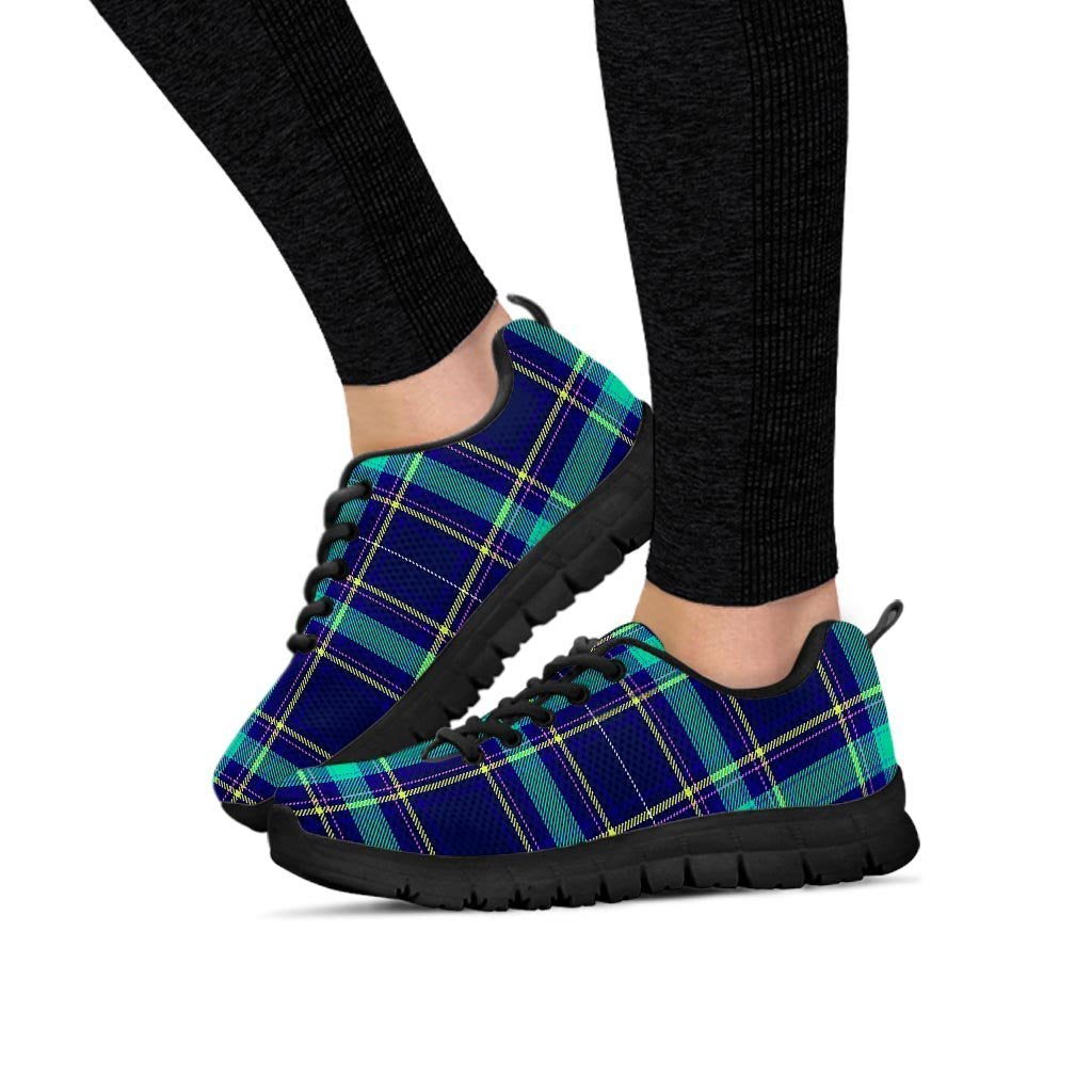 Blue Plaid Tartan Print Women's Sneakers-grizzshop