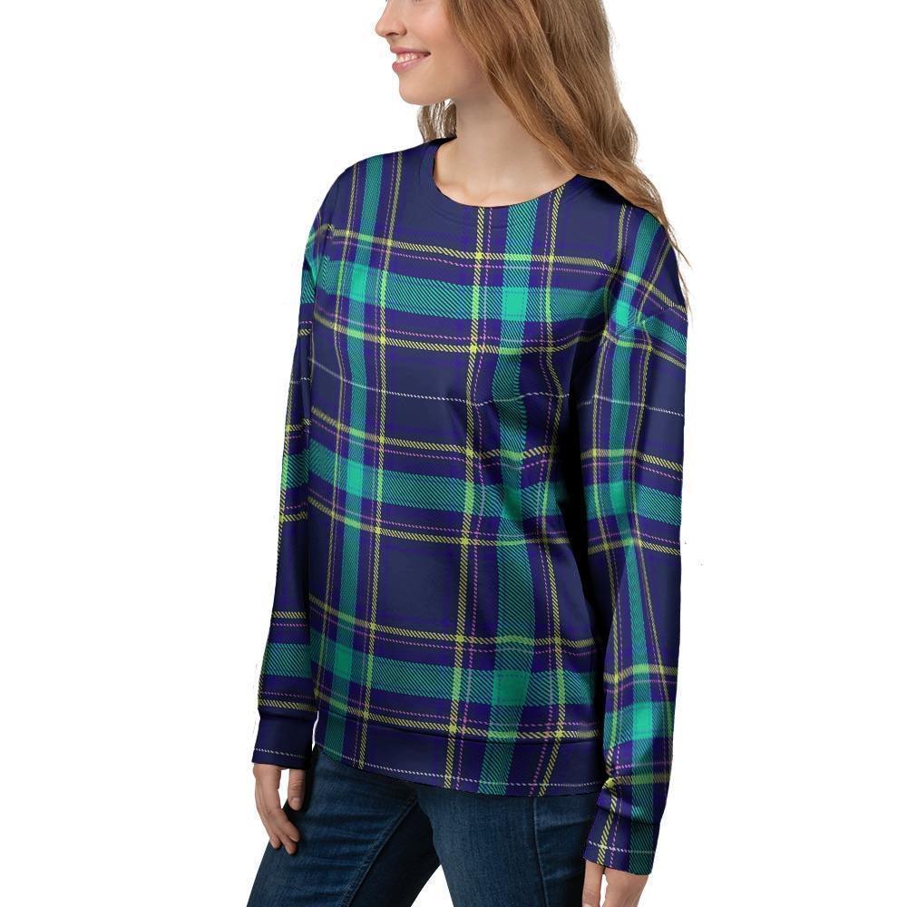 Blue Plaid Tartan Print Women's Sweatshirt-grizzshop