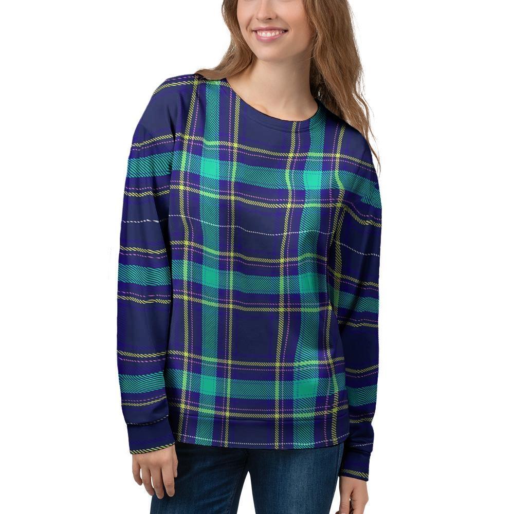 Blue Plaid Tartan Print Women's Sweatshirt-grizzshop