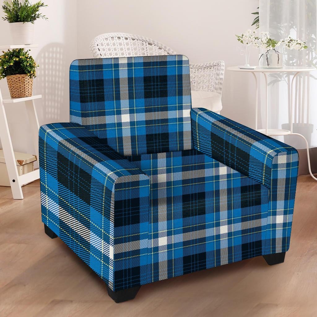 Blue Plaid Tartan Scottish Armchair Cover-grizzshop