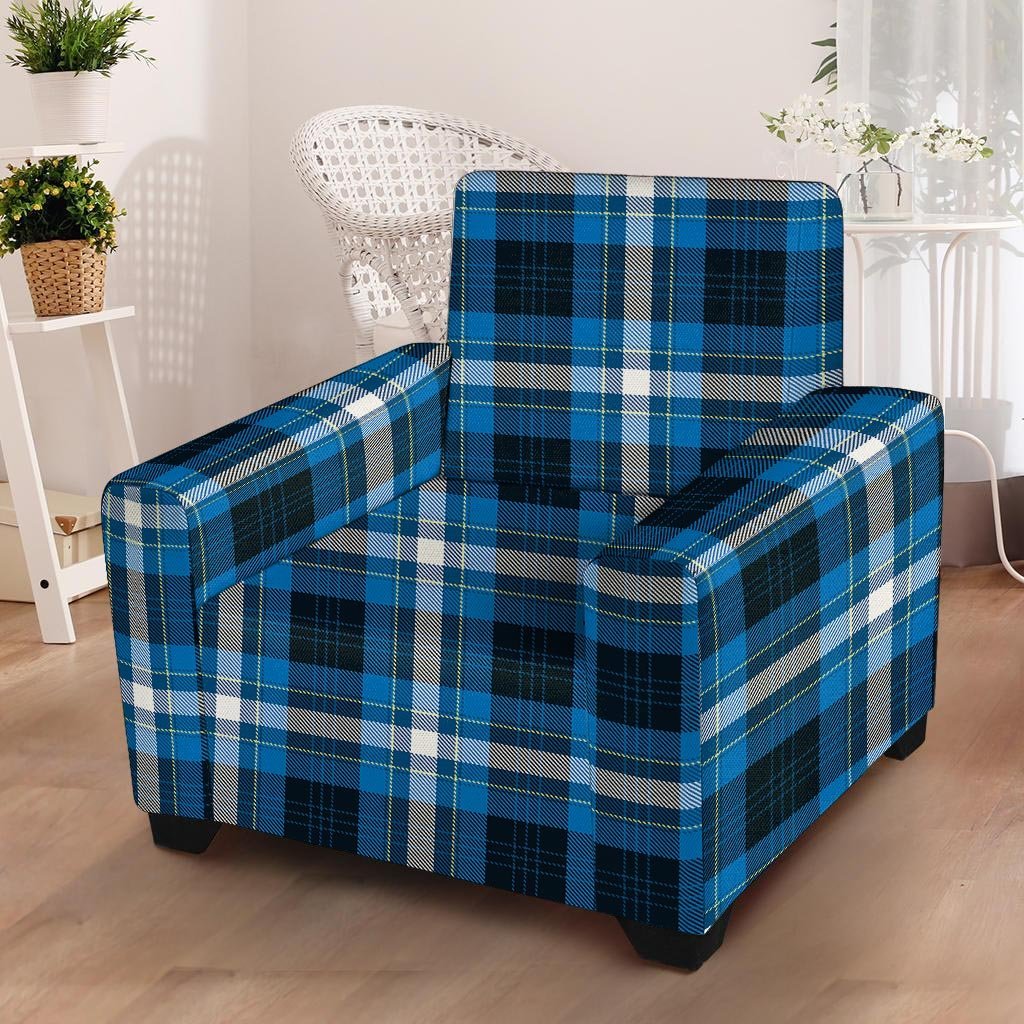 Blue Plaid Tartan Scottish Armchair Cover-grizzshop