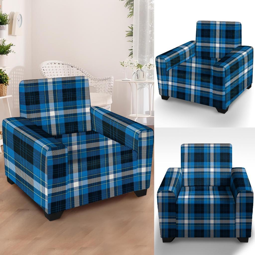 Blue Plaid Tartan Scottish Armchair Cover-grizzshop