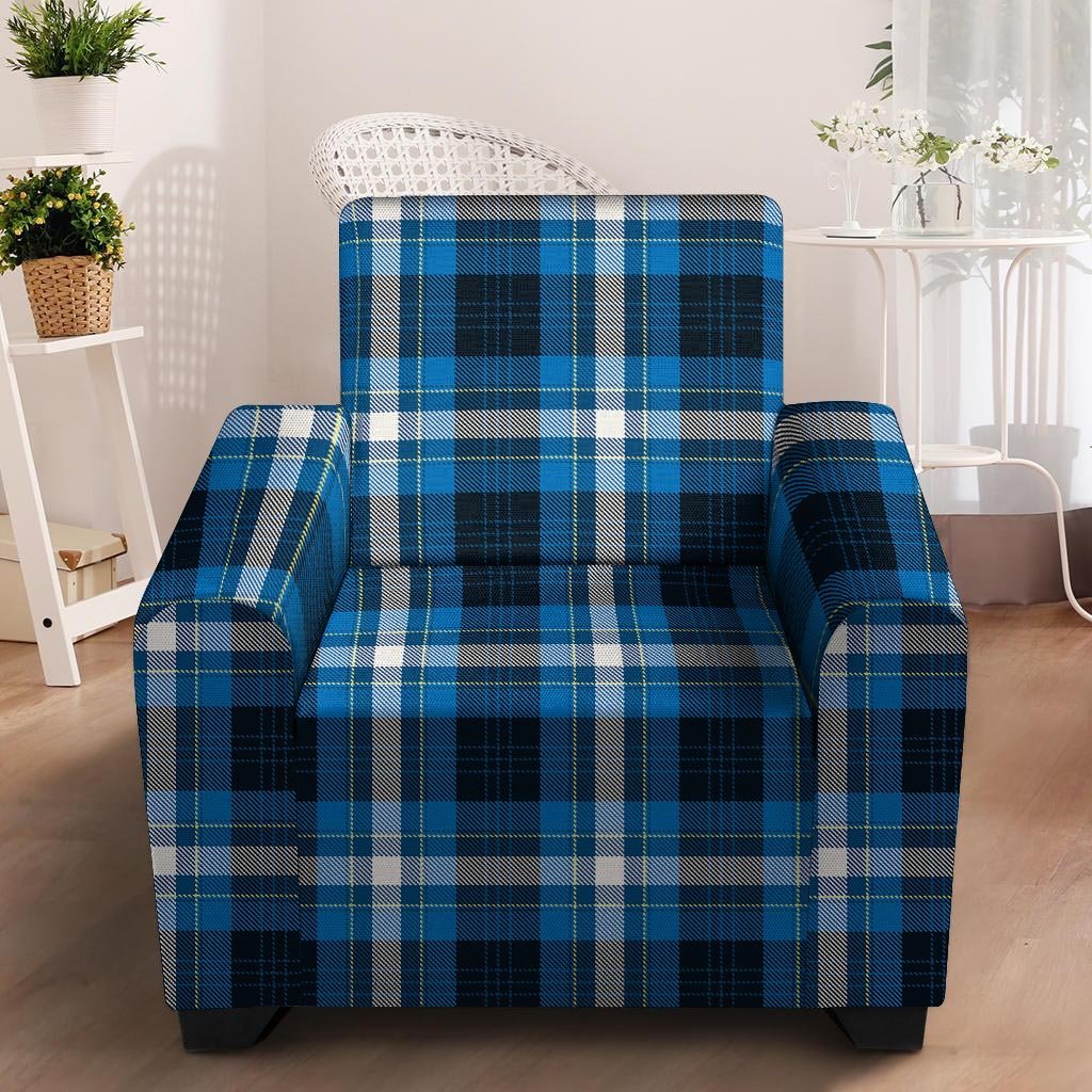 Blue Plaid Tartan Scottish Armchair Cover-grizzshop