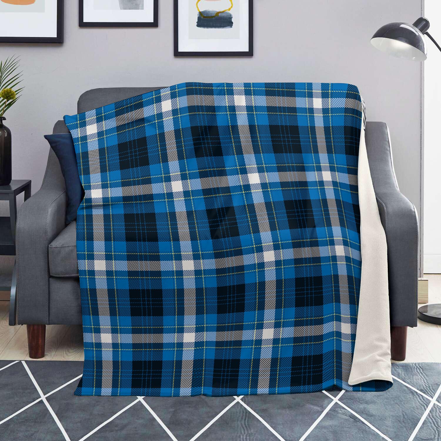 Blue Plaid Tartan Scottish Blanket-grizzshop