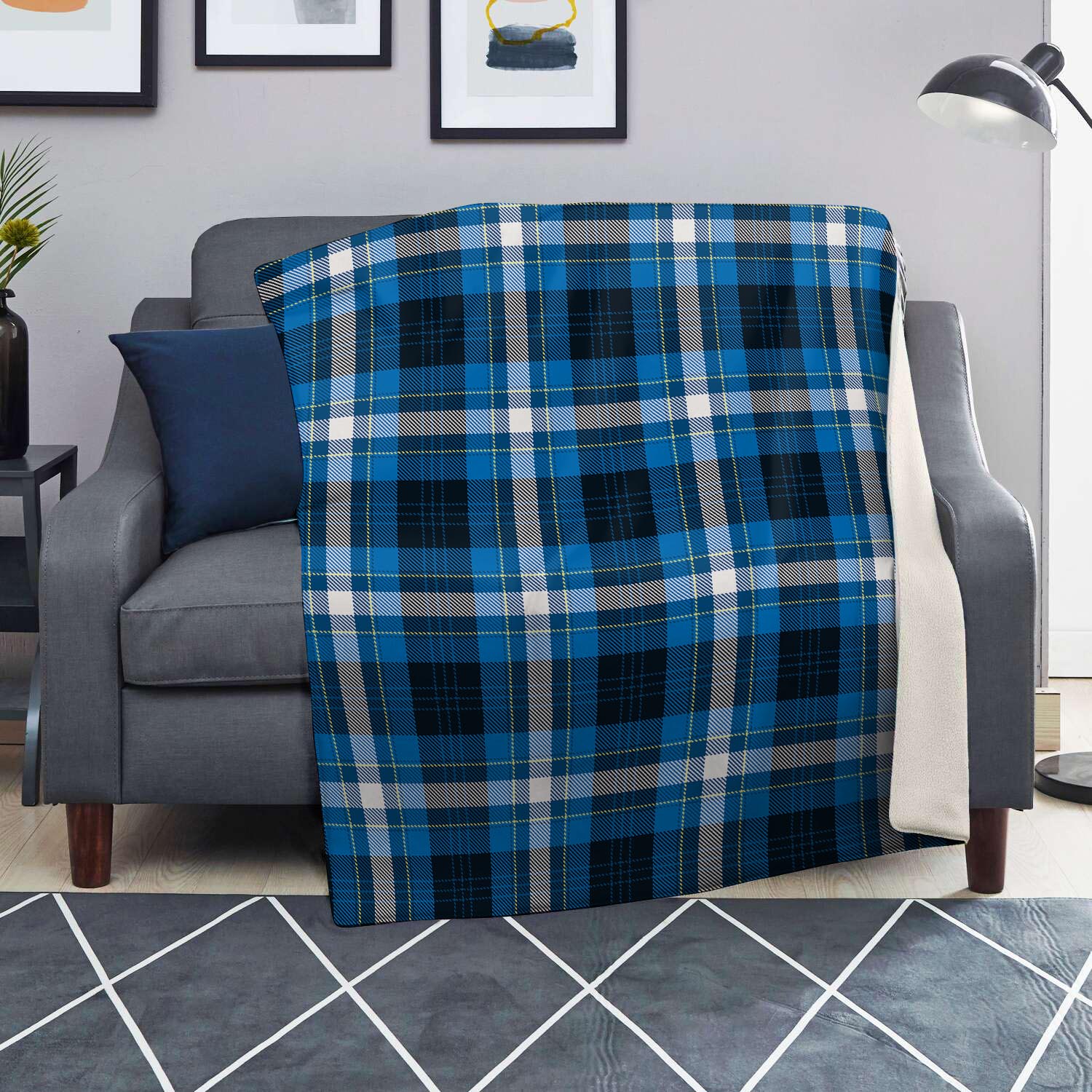 Blue Plaid Tartan Scottish Blanket-grizzshop